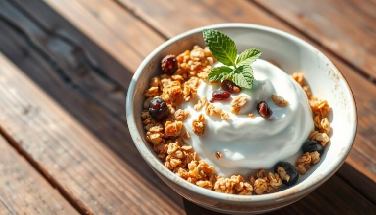 Yogur griego con granola casera y miel