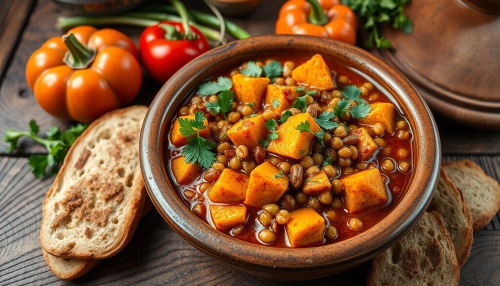 guiso marroquí de calabaza, garbanzos y lentejas