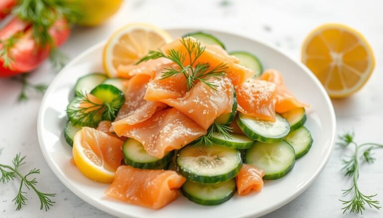 Ensalada de pepino y salmón ahumado