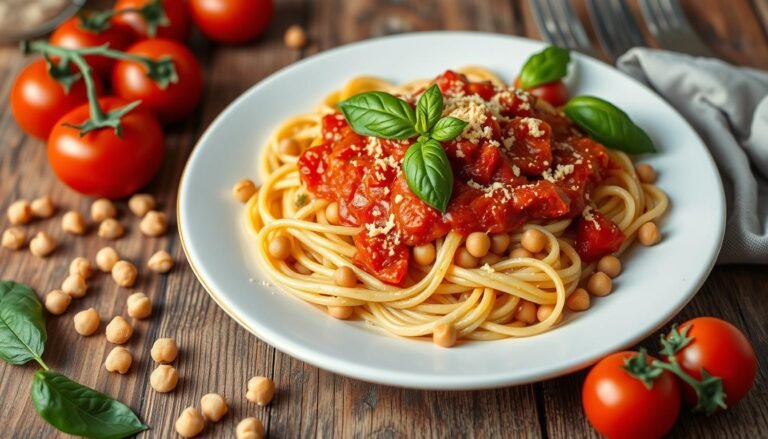 receta de pasta de garbanzos con salsa de tomate