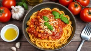 receta de pasta de garbanzos con salsa de tomate