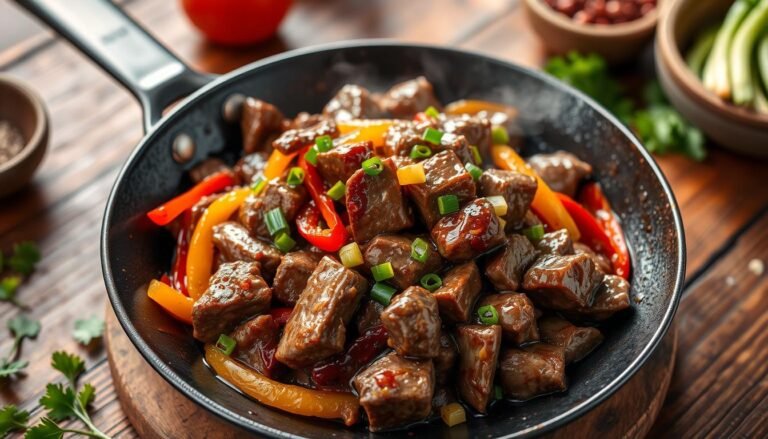 receta de ternera salteada con pimientos